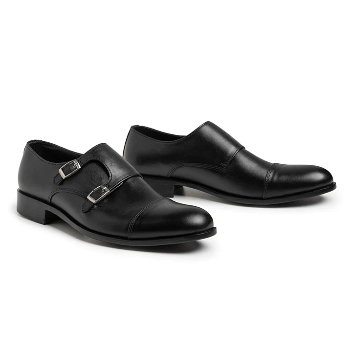 Black Double Monk Shoes for Men's Black Dress Shoes - Leather Aesthetics