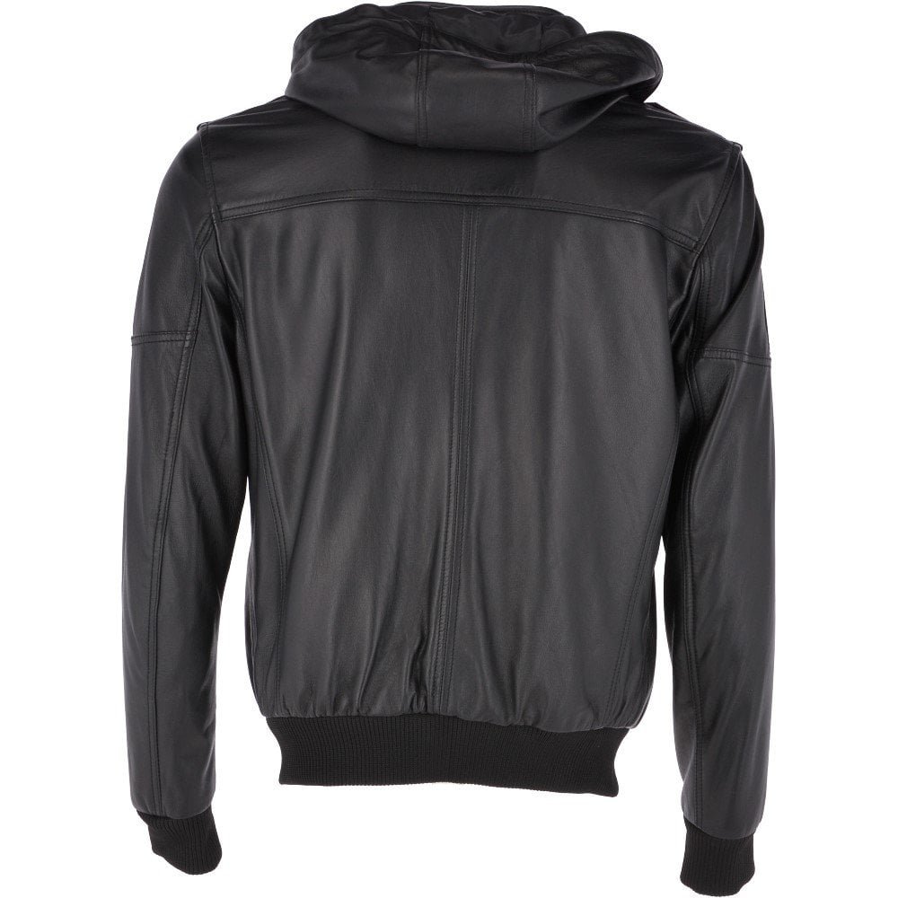 Black Hooded Bomber Jacket for Men's Black Leather Jacket