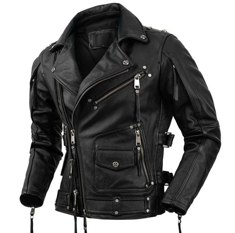 Black Motorcycle Leather Jacket for Men's Black Bikers Jacket