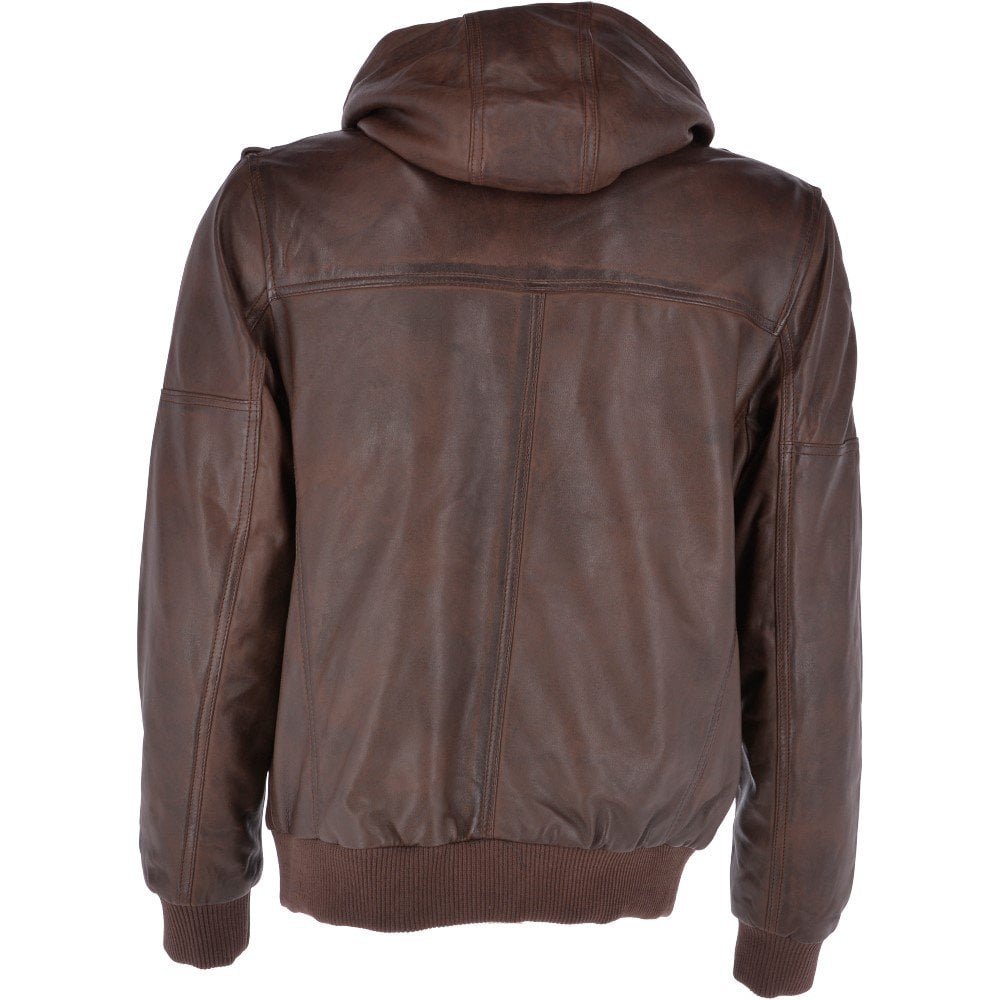 Brown Hooded Bomber Jacket for Men’s Brown Leather Jacket