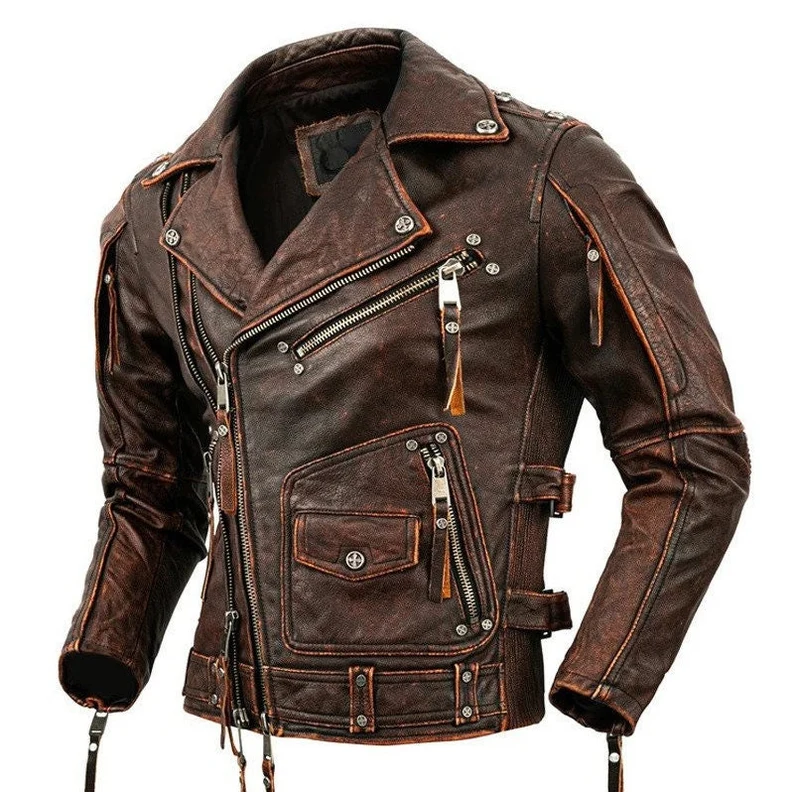 Brown Motorcycle Leather Jacket for Men's Brown Bikers Jacket