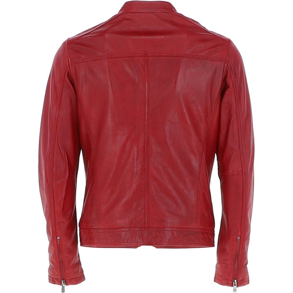 Men’s Red Leather Jacket Zipper Red Bikers Jacket