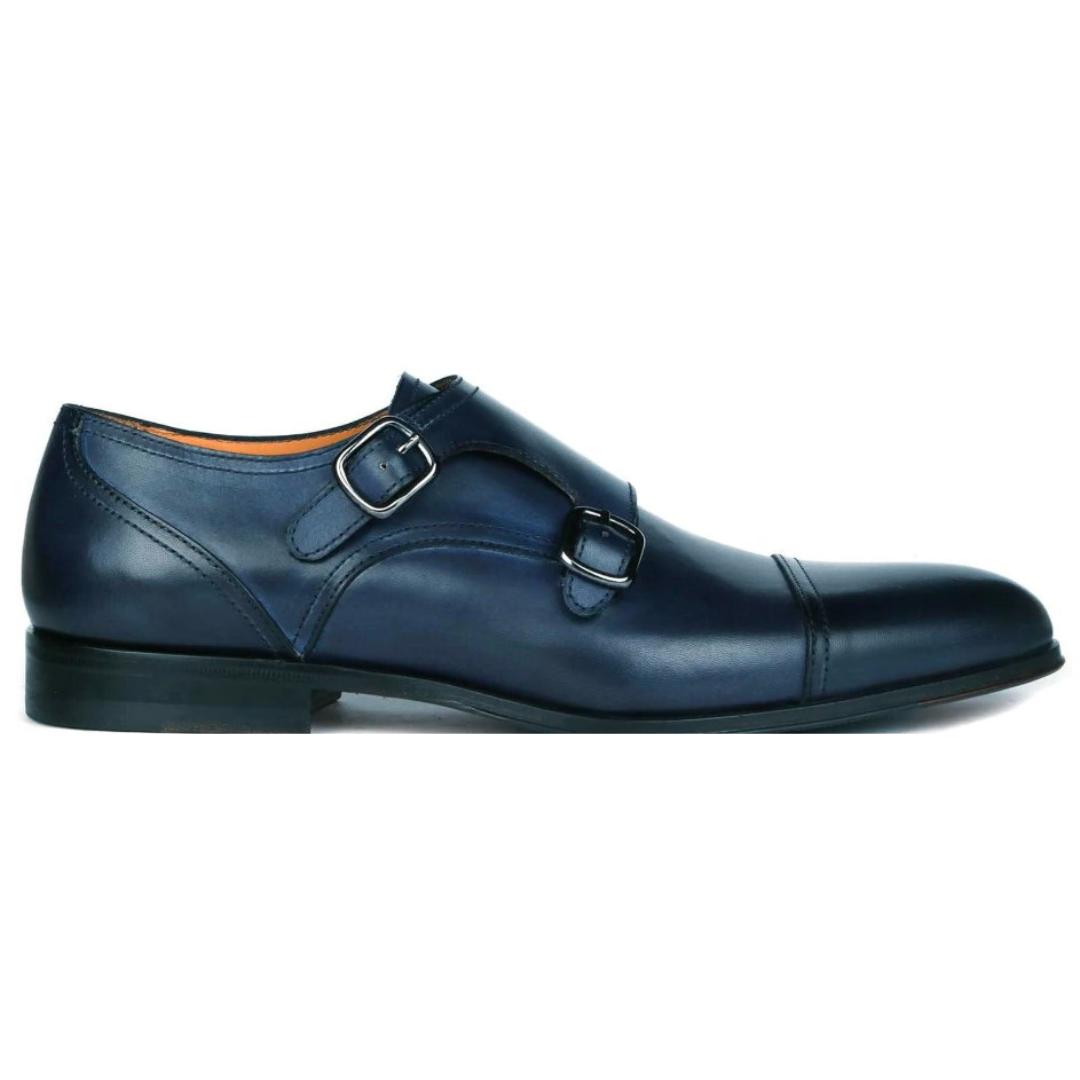 Blue Double Monk Shoes for Men's Blue Dress Shoes
