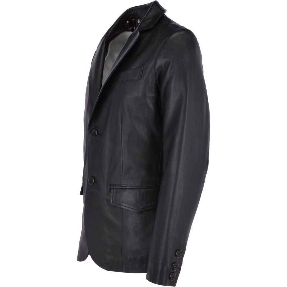 Men's Black Leather Blazer Two Button Black Leather Coat
