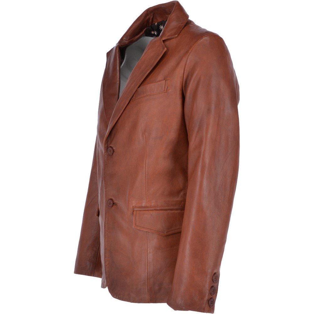 Men's Brown Leather Blazer Two Button Brown Leather Coat