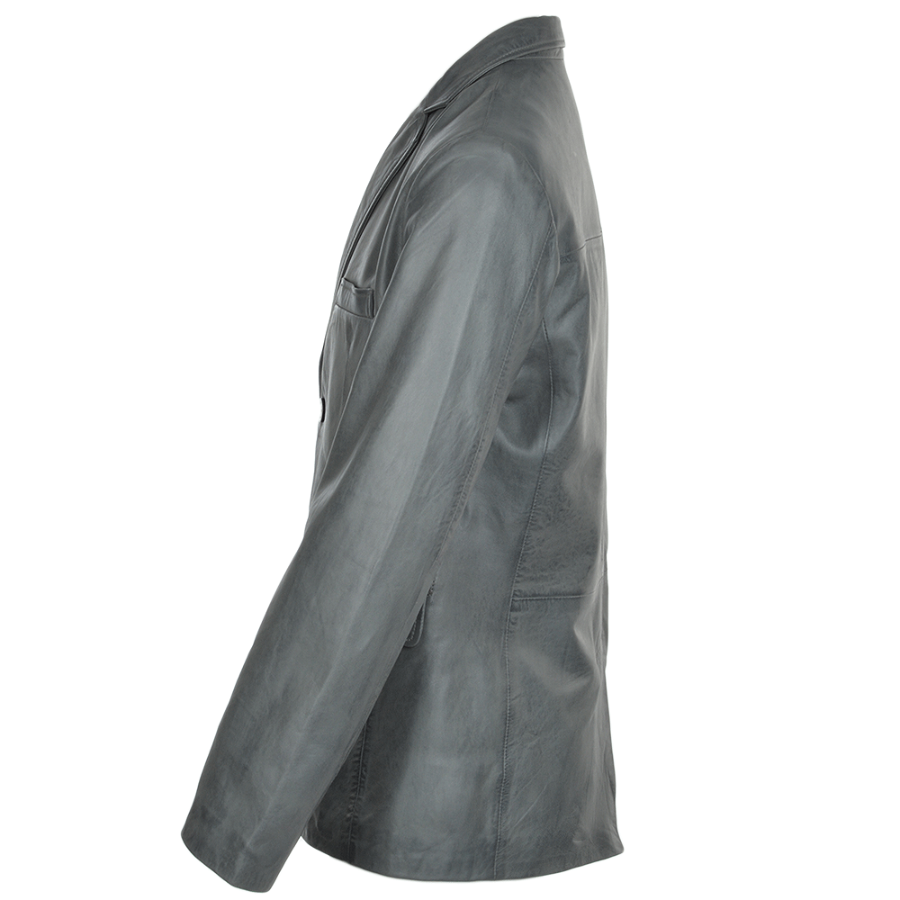 Men's Gray Leather Blazer Two Button Gray Leather Coat