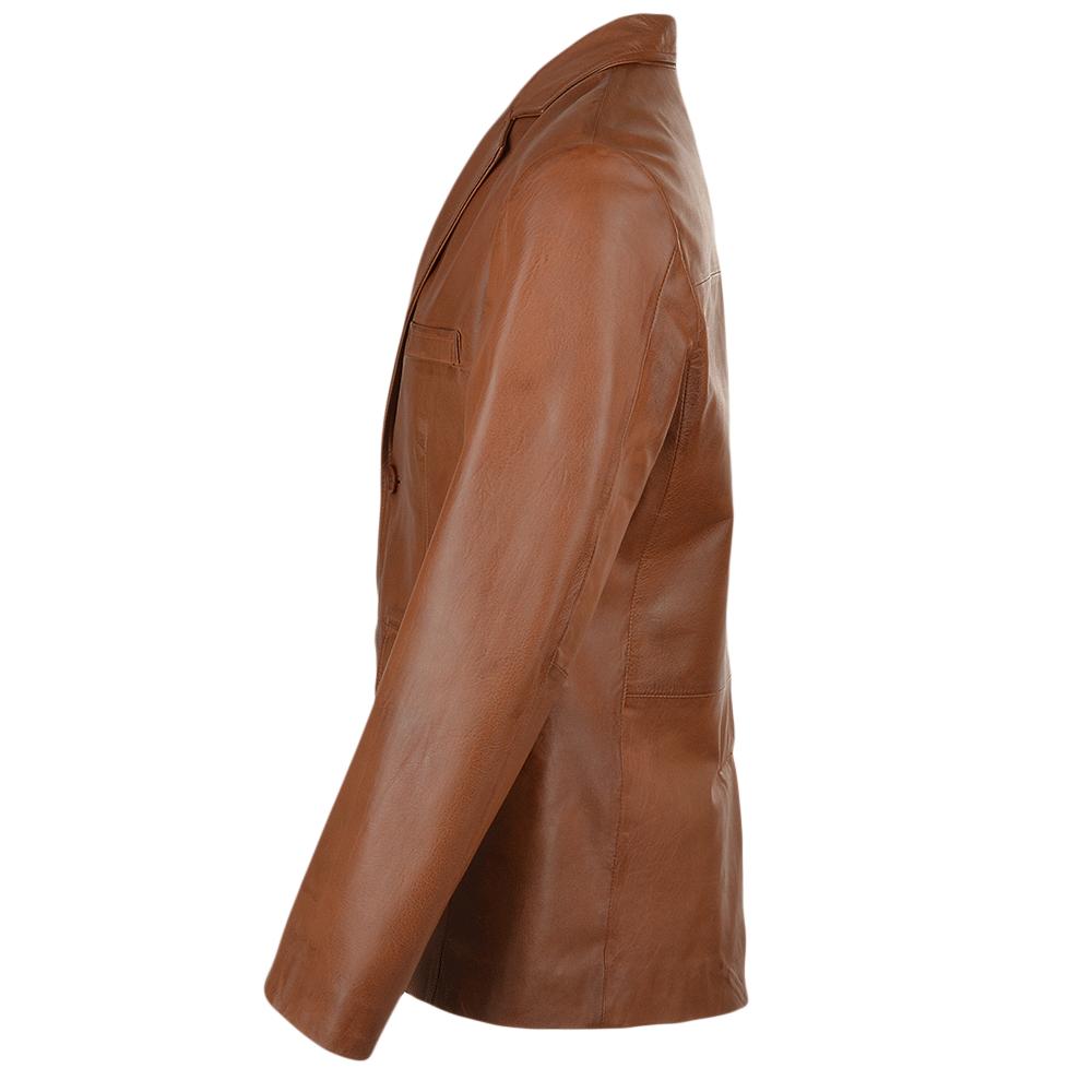 Men's Tan Brown Blazer Two Button Brown Leather Coat