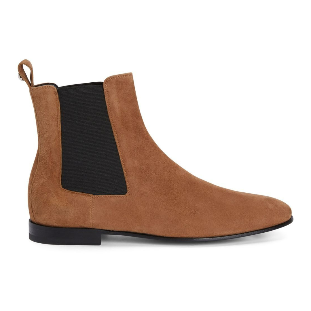 Cognac Suede Chelsea Boots for Men's Leather Ankle Boots