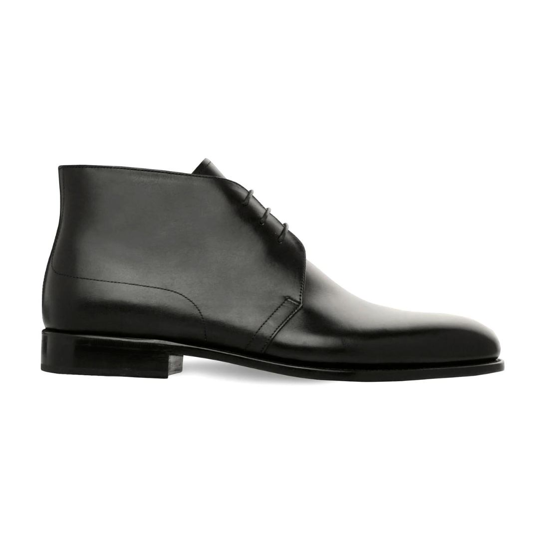 Black Calfskin Chukka Boots for Men's Leather Ankle Boots