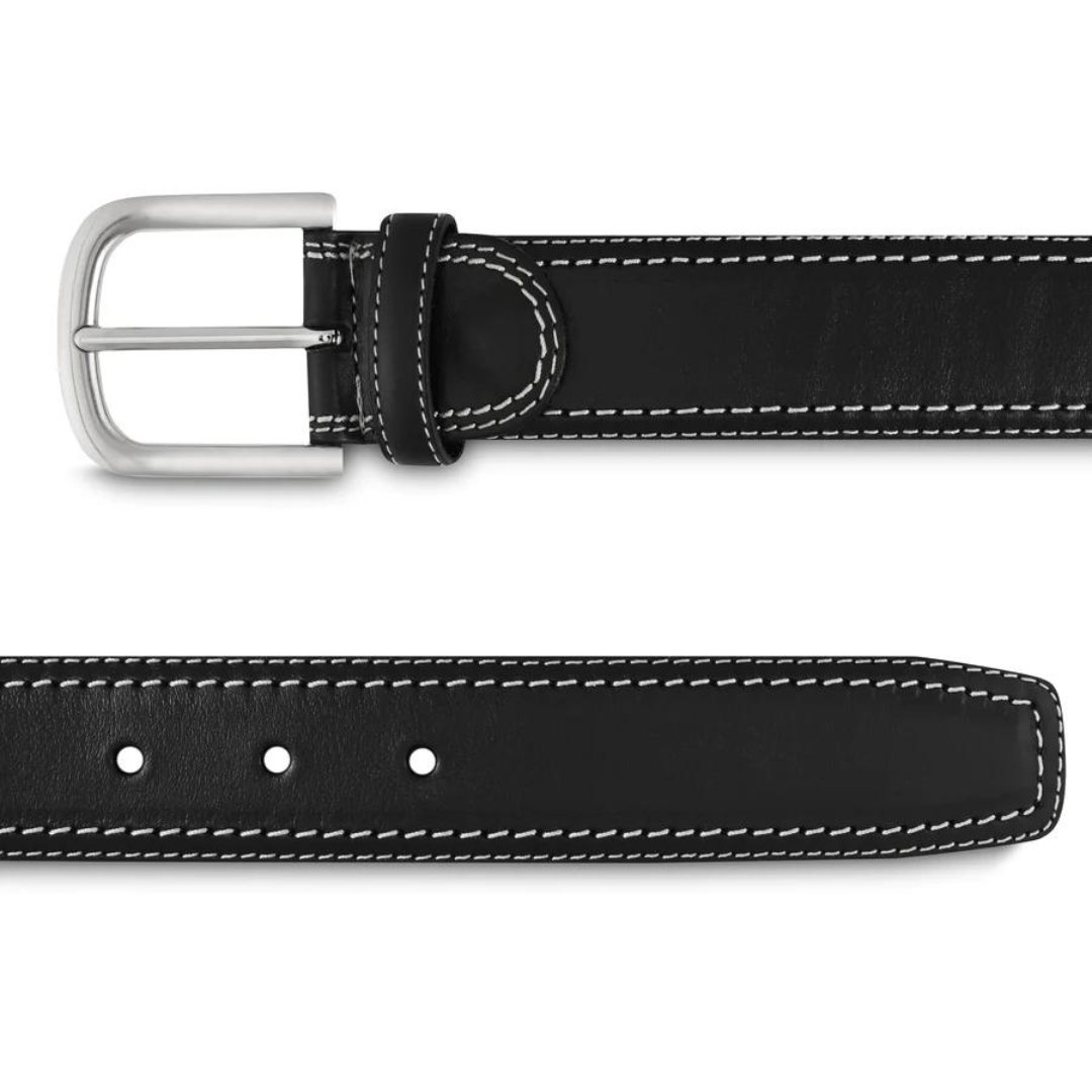 Black Leather Belt For Men's With Contrasting Stitching