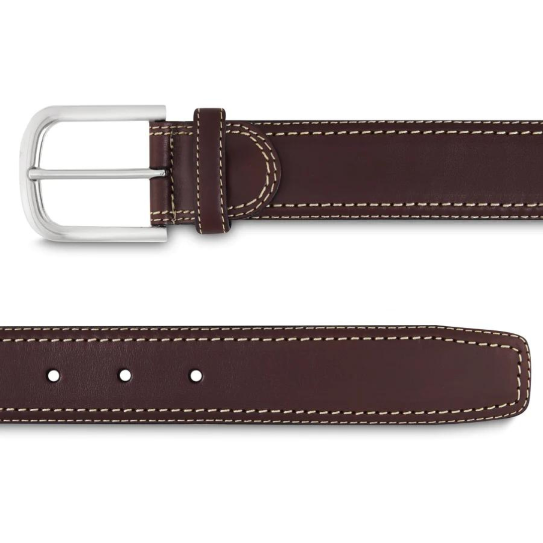 Brown Leather Belt For Men's With Contrasting Stitching