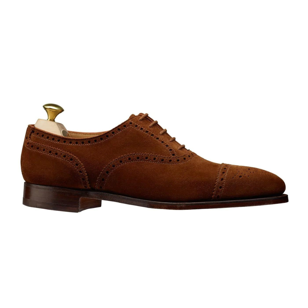 Oxford Tabaco Brogue Shoes Suede Leather Cap Toe Dress Shoes