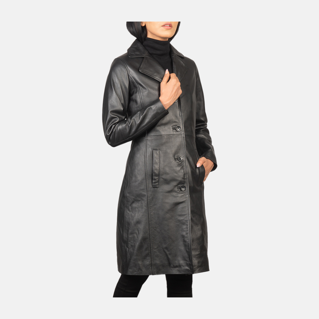 Black Leather Trench Coat for Women's Black Short Coat