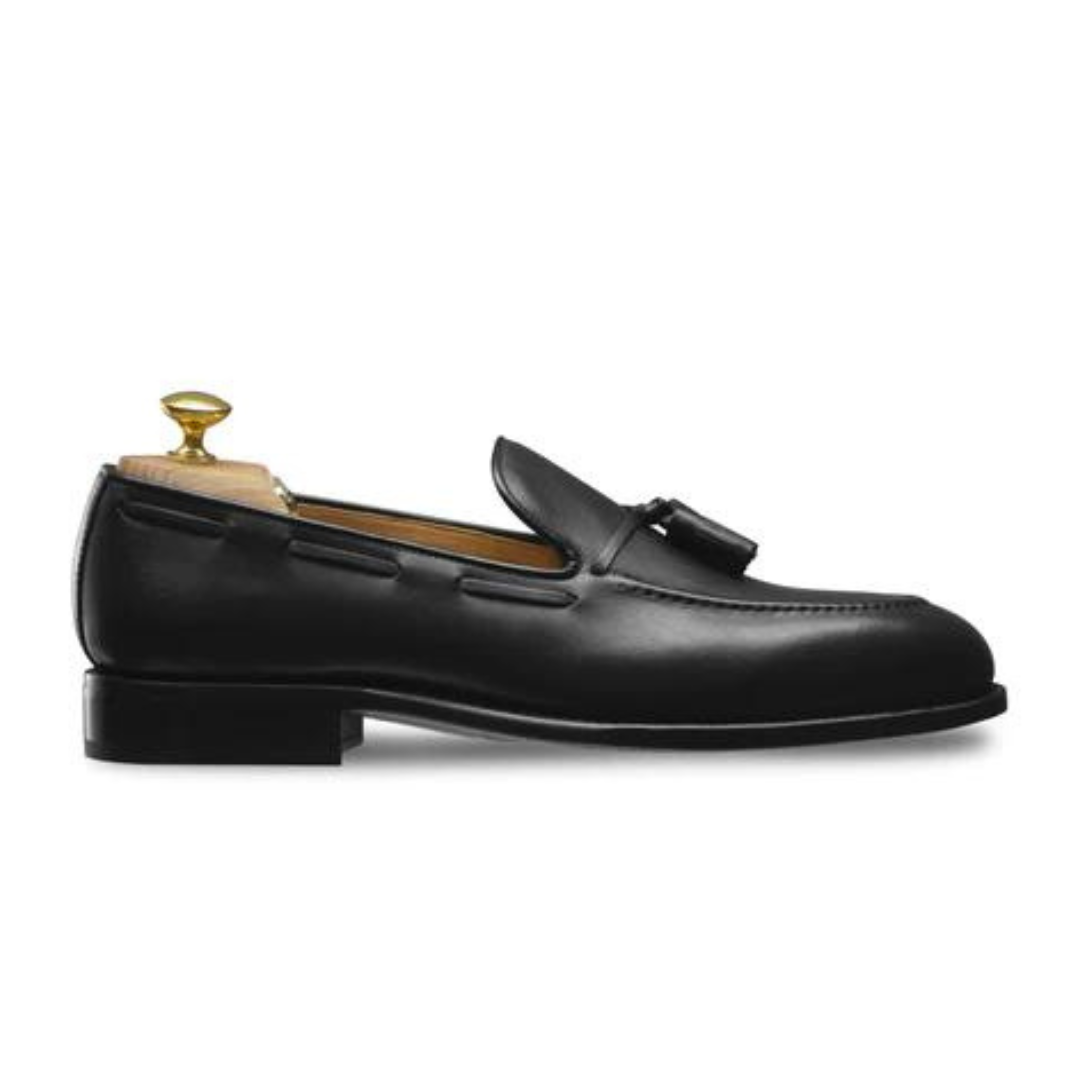 Black Leather Tassel Loafers for Men's Black Casual Shoes