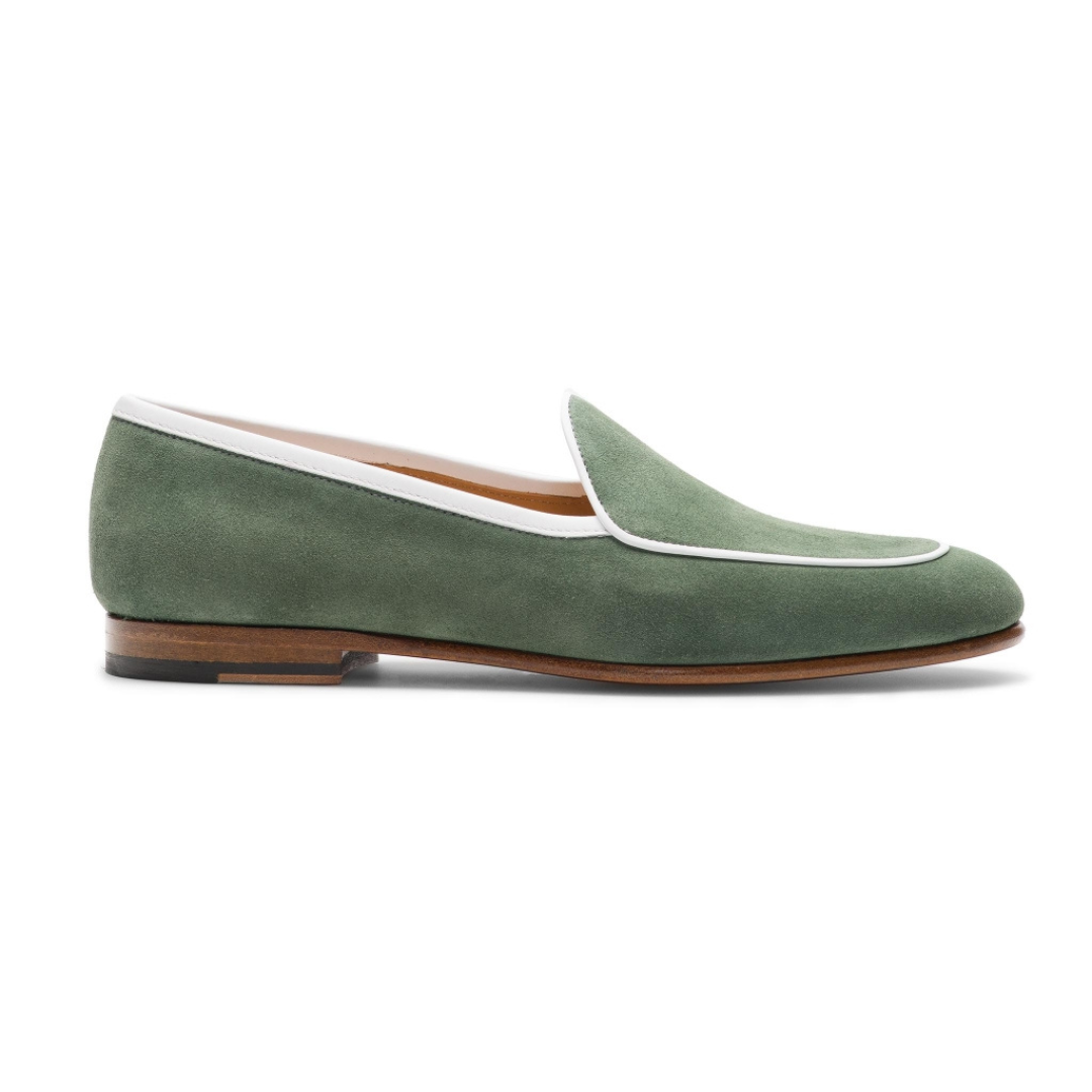 Green Suede Apron Toe Loafers for Women’s Green Casual Shoes