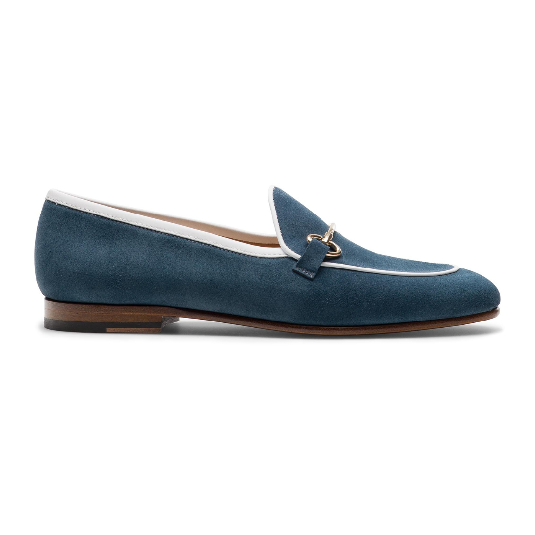 Navy Suede Apron Toe Loafers for Women’s Navy Casual Shoes