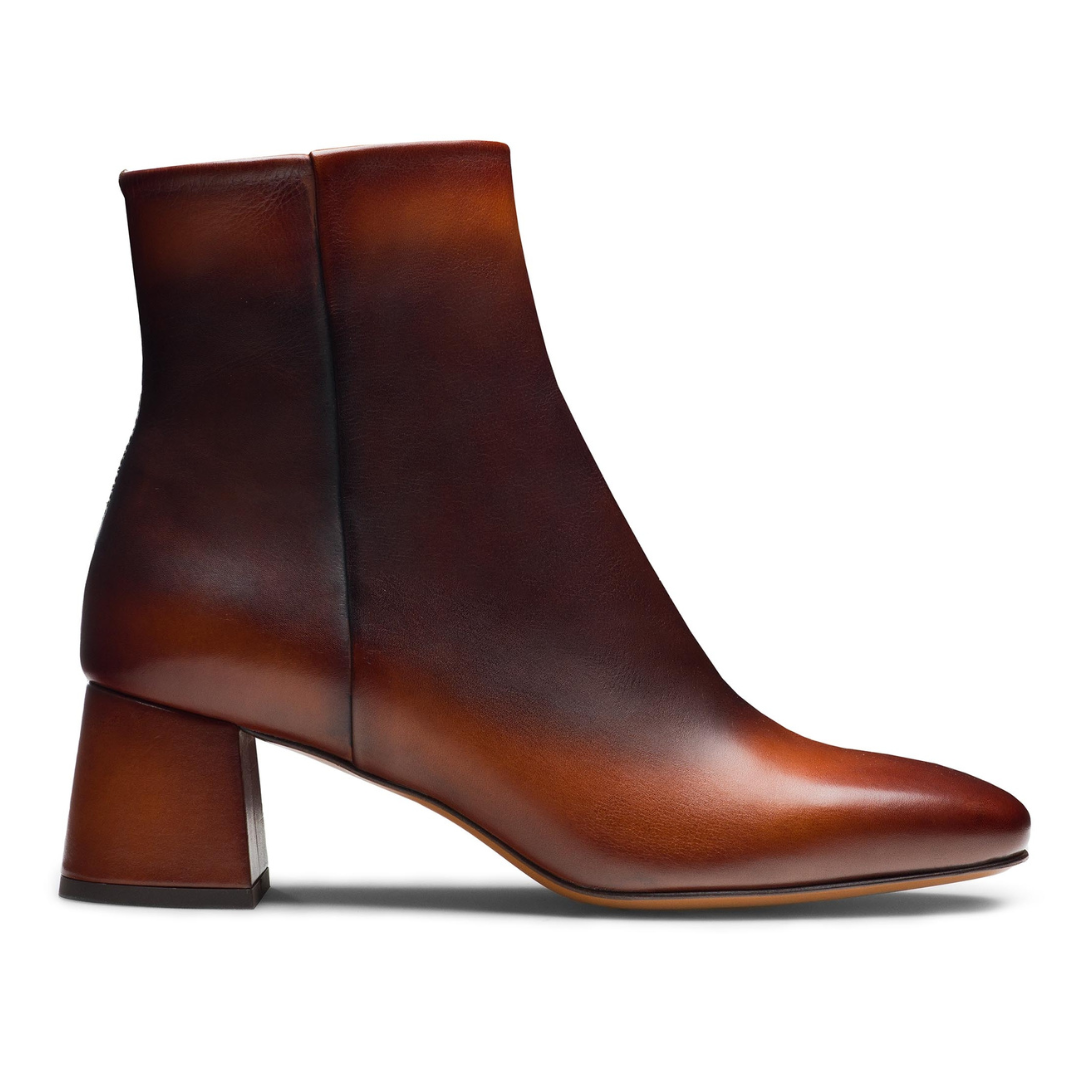 Cognac Brown Long Boots for Women's Leather Ankle Boots