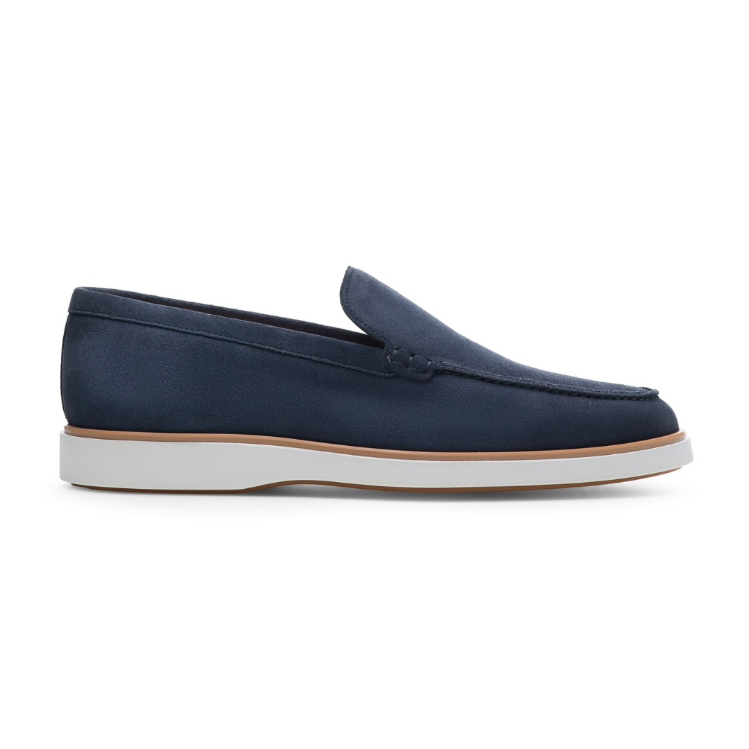 Men's Navy Blue Suede Loafers Slip On Loafers with White Sole