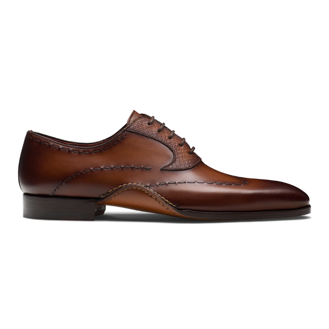 Men’s Burnished Brown Leather Derby Shoes Wingtip Design