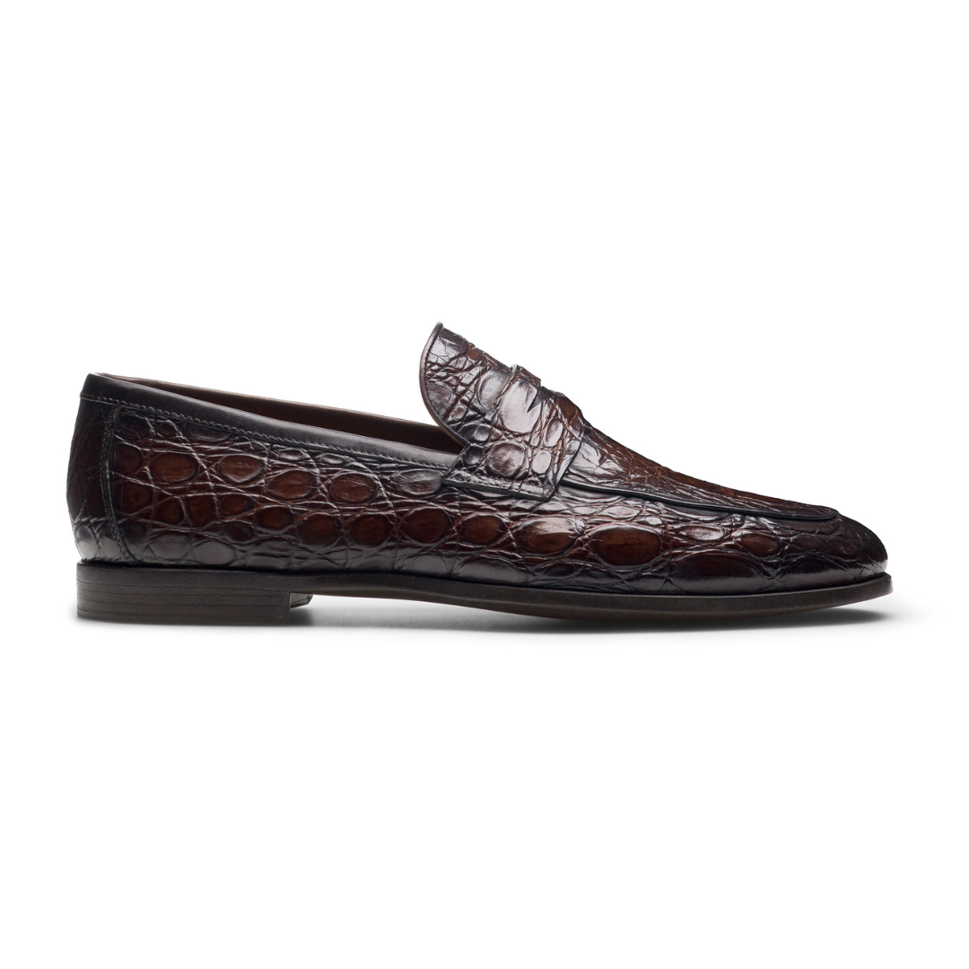 Brown Crocodile Embossed Leather Loafers Men's Dress Shoes