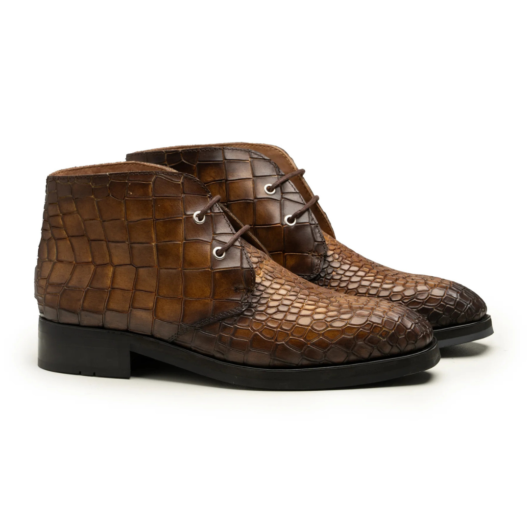 Brown Crocodile Textured Chukka Boot display picture 1