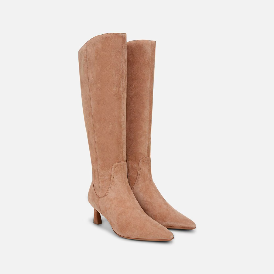 Suede Wide Calf Dress Boots for Women's Brown Knee High Boots - Leather  Aesthetics